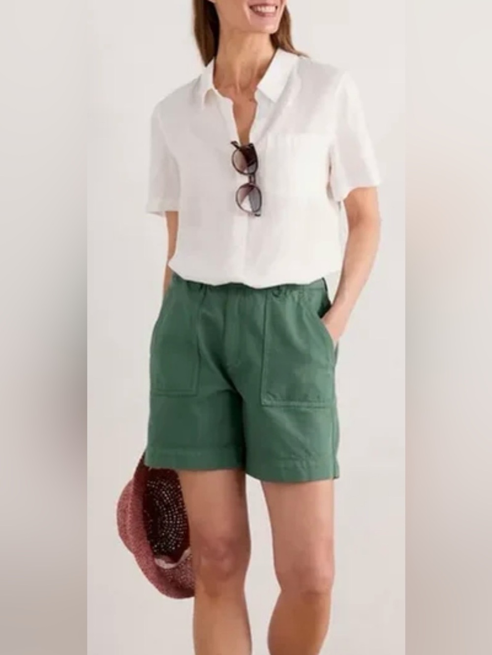 SEASALT CORNWALL Organic Cotton Woven Utility Shorts in Forest Green.